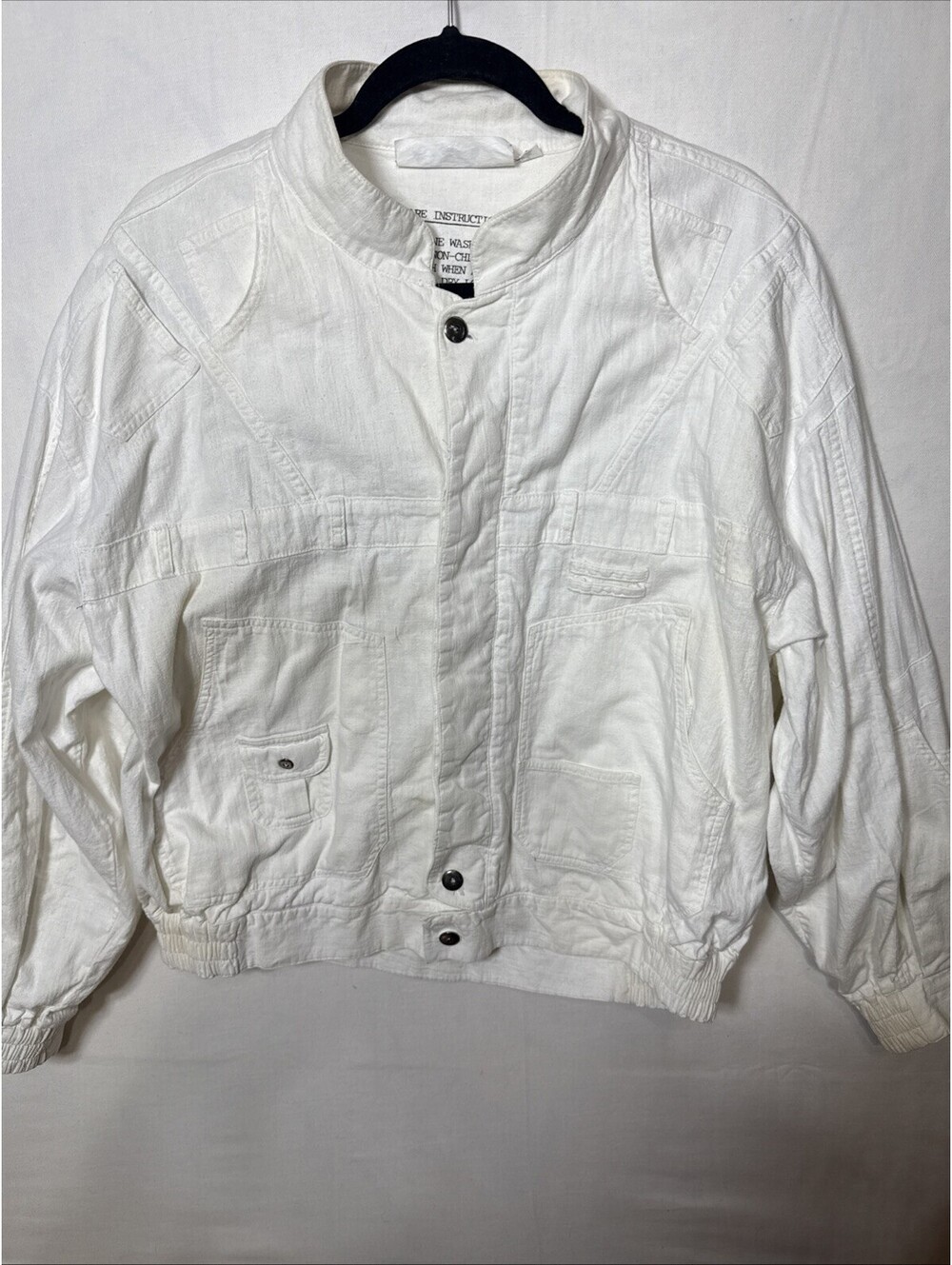 Vintage 80s FAX White Cotton Twill Bomber Jacket Mens Large Graphic Lining